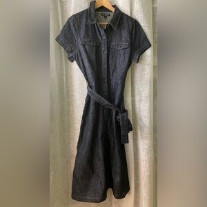 J. Crew Dark Denim Midi Dress with Tie